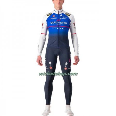 Fietskleding (Fietsshirt + Korte Koersbroek) 2022 Quick-Step Alpha Vinyl Thermal - Blauw Wit